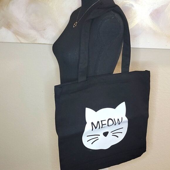 Black Canvas Graphic Meow Tote Bags 🐈 😻 - Picture 7 of 10